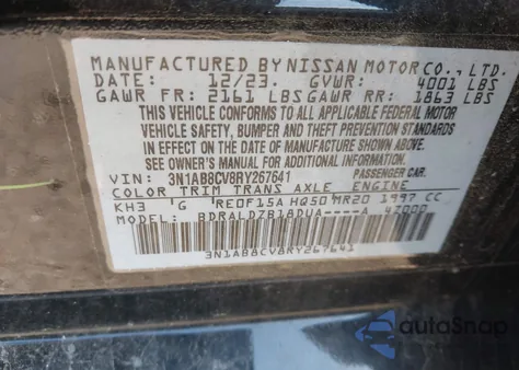 2024 Nissan Sentra Sv Xtronic Cvt z USA, uszkodzony, nr VIN 3N1AB8CV8RY267641